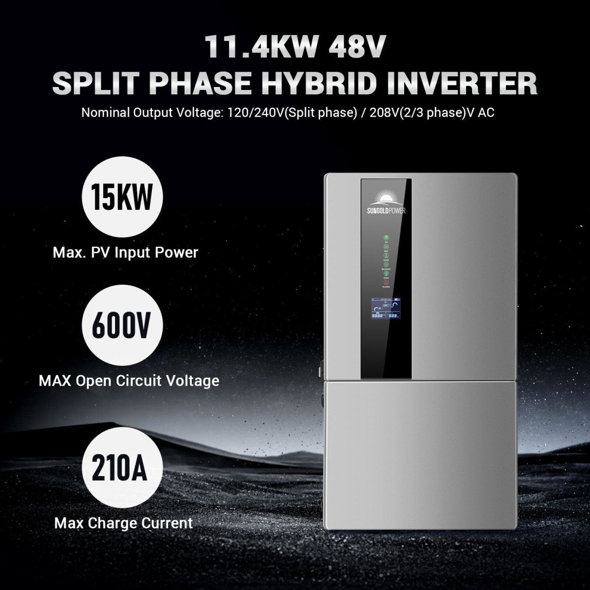 SUNGOLDPOWER | Hybrid Solar Kit 11.4KW 48V Split Phase 20.48KWH/50.2KWH Lithium Battery 440 Watt Solar Panel SGH-11N2E/ SGH-11N5E