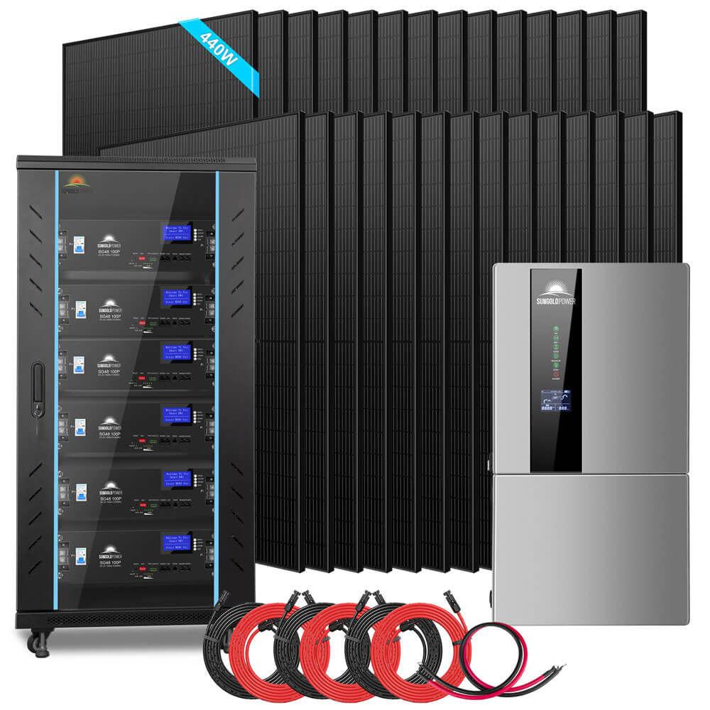 SUNGOLDPOWER | Hybrid Solar Kit 11.4KW 48V Split Phase 30.72KWH Lithium Battery 28 X 440 Watt Solar Panel SGH-11N3E