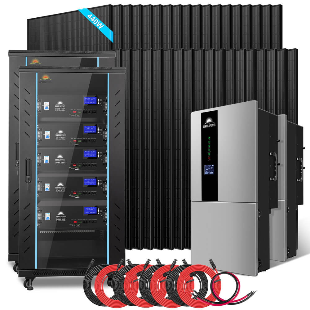 SUNGOLDPOWER | Hybrid Solar Kit 11.4KW 48V Split Phase 51.2 KWH Lithium Battery 36 X 440 Watt Solar Panel SGH-11N5E