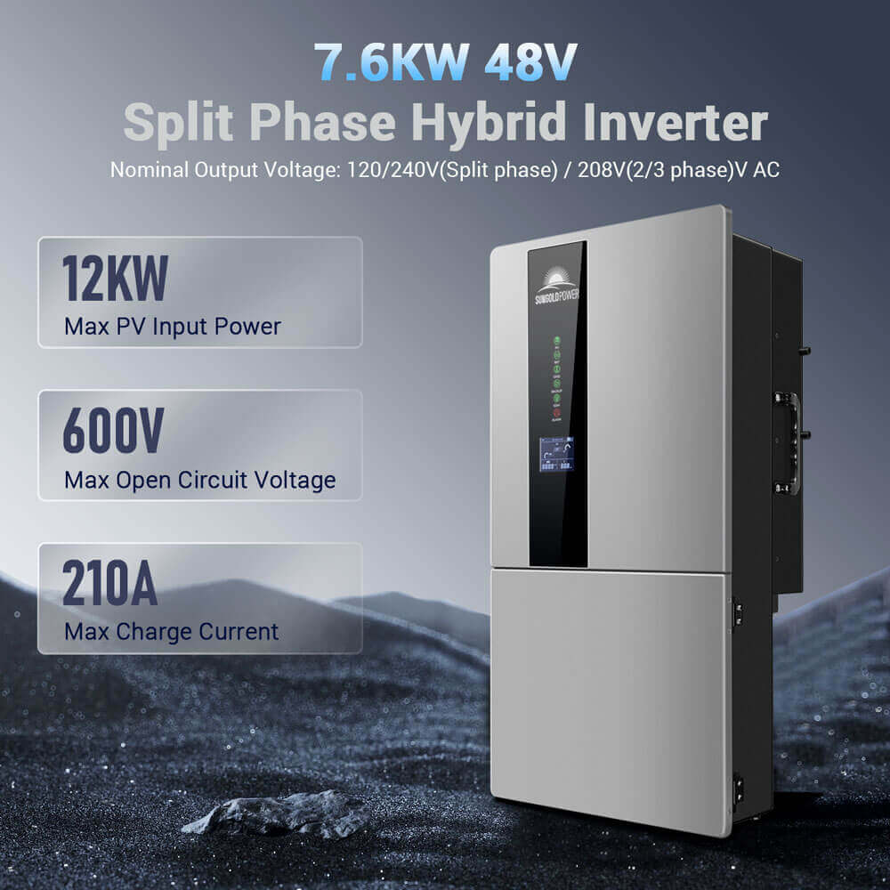 SUNGOLDPOWER | Hybrid Solar Kit 7.6KW 48V Split Phase 15.36KWH/30.72KWH Lithium Battery 415/ 500 Watt Solar Panel SGH-7.6N3E/ SGH-7.6DN6E