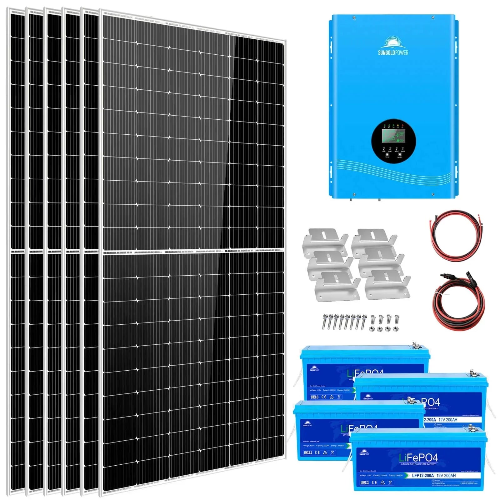 SUNGOLD POWER | COMPLETE OFF GRID SOLAR KIT 6000W 48V 120V/240V OUTPUT 10.24KWH LITHIUM BATTERY 2700 WATT SOLAR PANEL SGK-6MAX