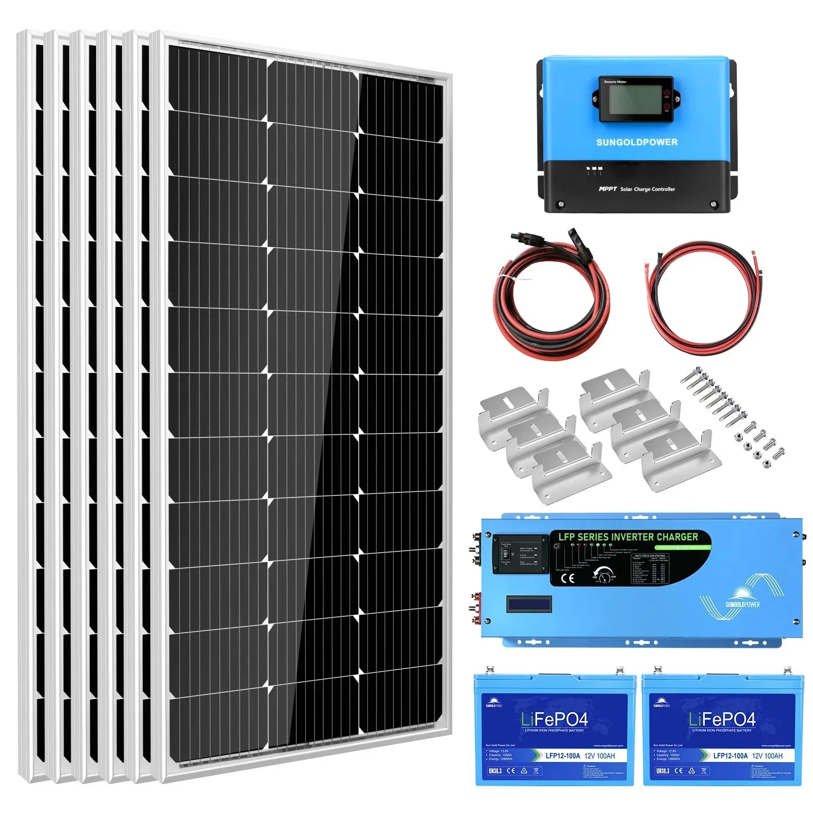 SUNGOLD POWER | OFF GRID SOLAR KIT 3000W INVERTER 12VDC 120V OUTPUT LIFEPO4 BATTERY 600 WATT SOLAR BACK UP SGK-PRO3