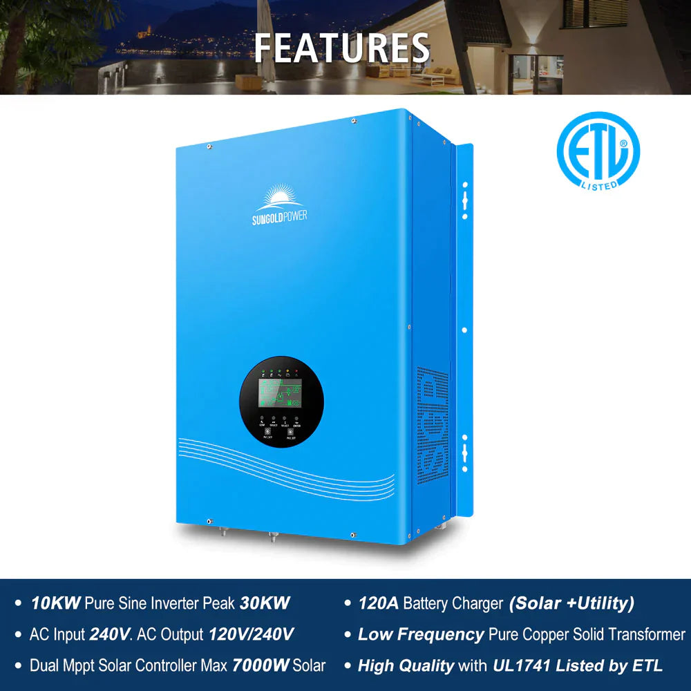 SUNGOLD POWER | 10KW HYBRID SOLAR INVERTER UL1741 STANDARD