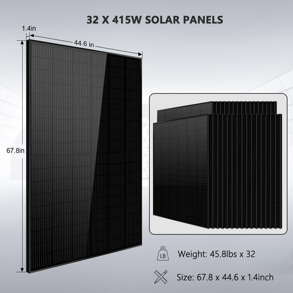 SUNGOLDPOWER | Hybrid Solar Kit 15.2KW 48V Split Phase 30.72 KWH Lithium Battery 32 X 415 Watt Solar Panel SGH-7.6DN6E