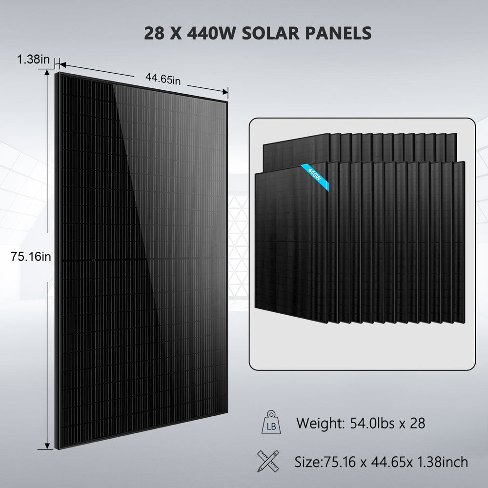 SUNGOLDPOWER | Hybrid Solar Kit 11.4KW 48V Split Phase 30.72KWH Lithium Battery 28 X 440 Watt Solar Panel SGH-11N3E