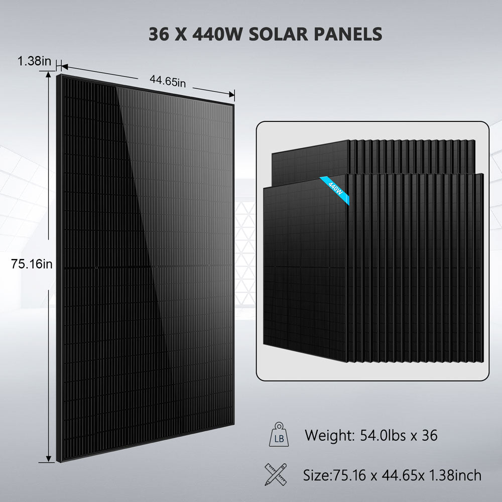 SUNGOLDPOWER | Hybrid Solar Kit 11.4KW 48V Split Phase 51.2 KWH Lithium Battery 36 X 440 Watt Solar Panel  SGH-11N5E