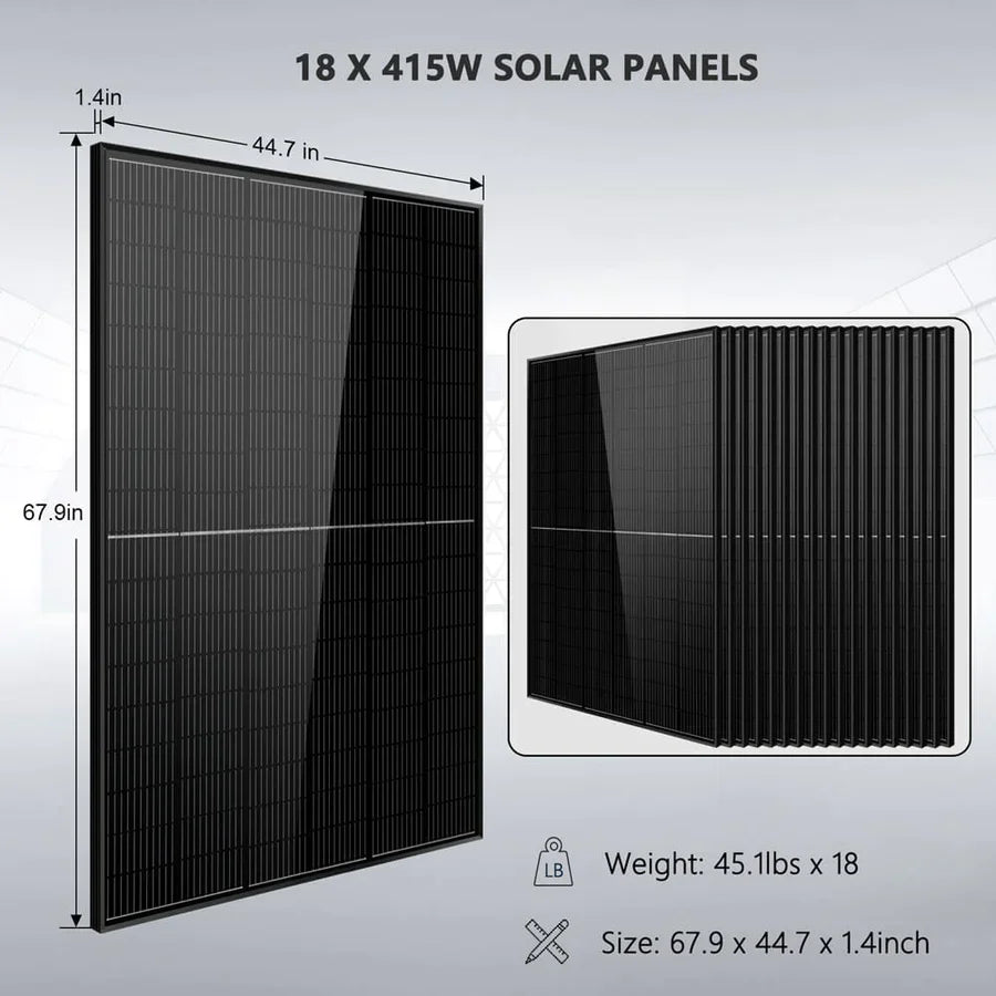 Sungold Power | OFF-GRID SOLAR KIT 18000W 48VDC 120V/240V LIFEPO4 20.48KWH LITHIUM BATTERY 18 X 415 WATTS SOLAR PANELS SGR-18K20E