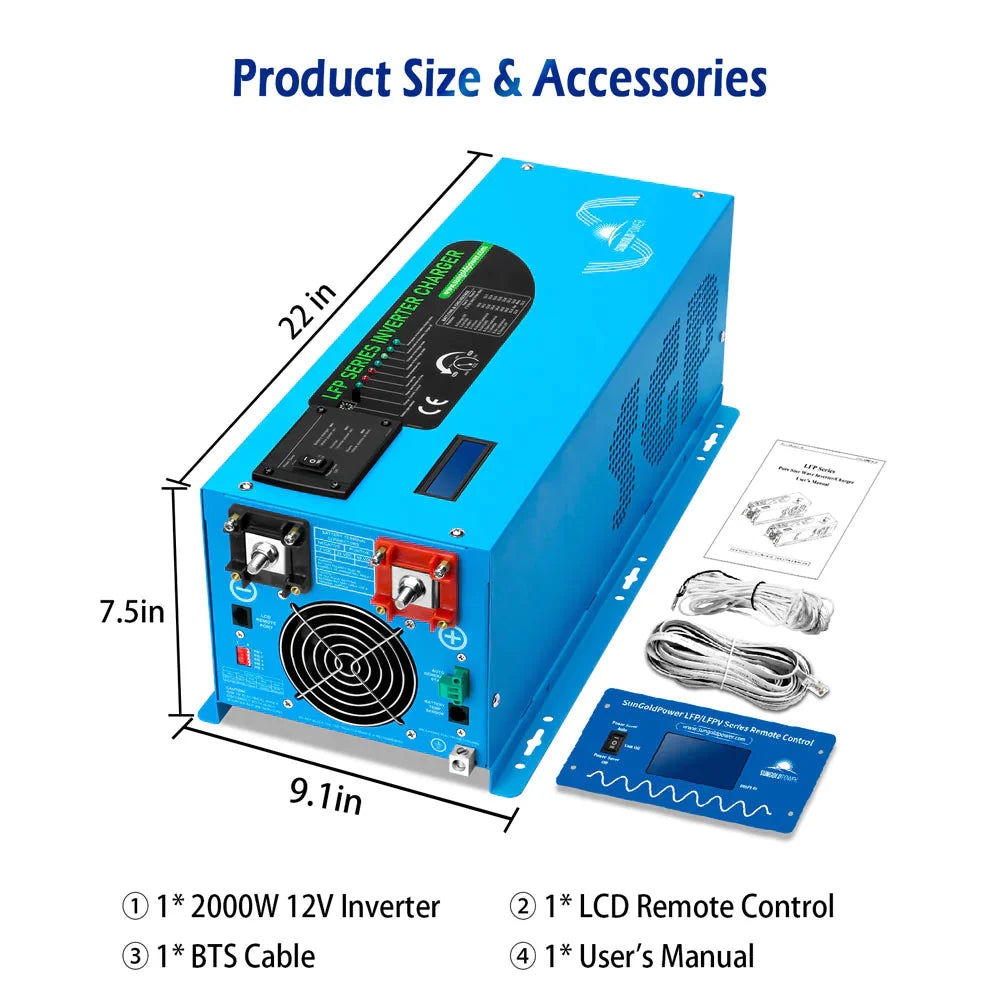 SUNGOLD POWER | 2000W DC 12V PURE SINE WAVE INVERTER WITH CHARGER