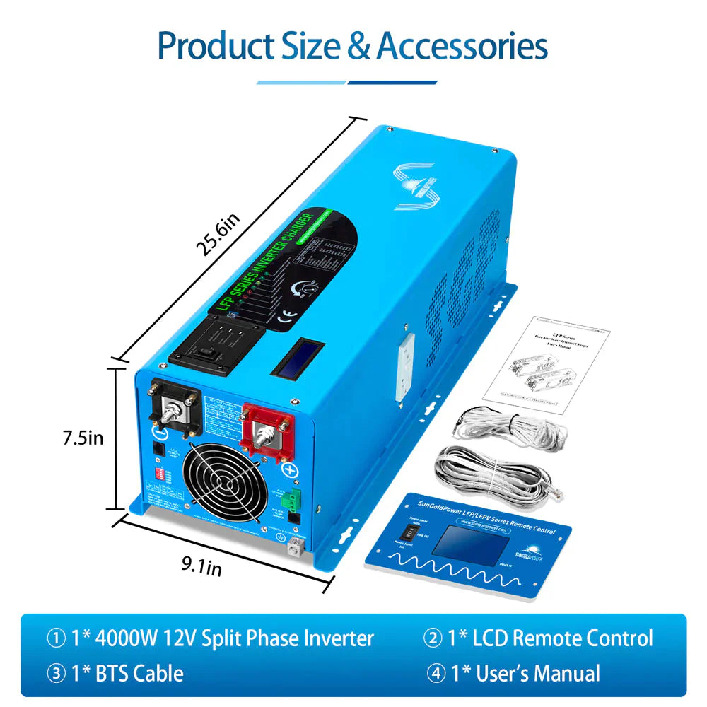 SUNGOLD POWER | 4000W DC 12V SPLIT PHASE PURE SINE WAVE INVERTER WITH CHARGER