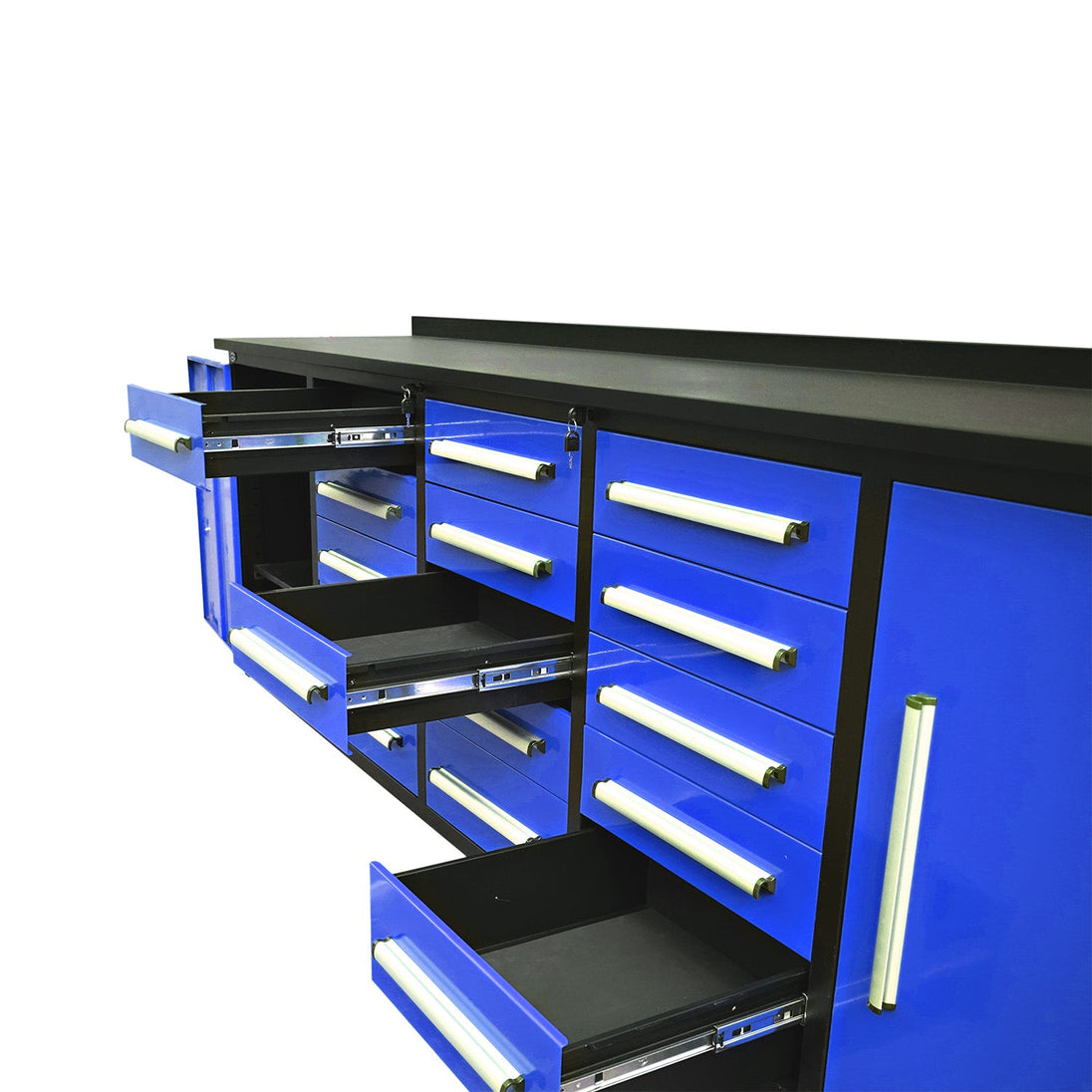 Chery Industrial 10ft Workbench Storage Cabinet with 15 Drawers & 2 Cabinets