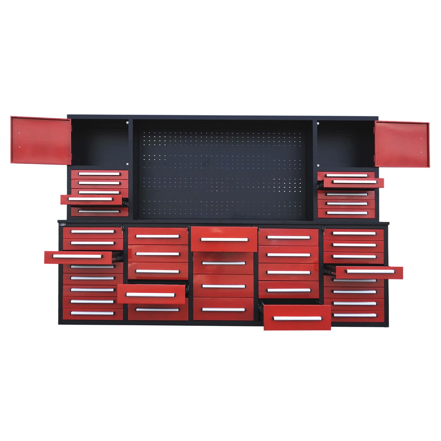 Chery Industrial 10ft Workbench Cabinet(40 Drawers, 2 Cabinets & 1 Pegboard)
