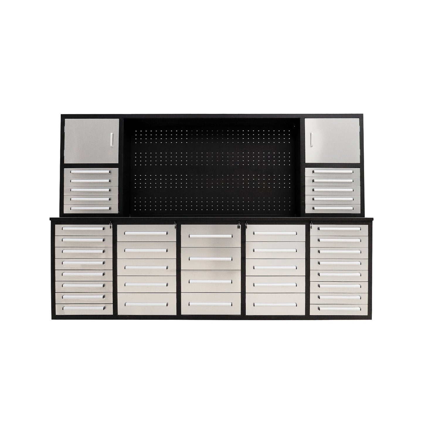 Chery Industrial 10ft Workbench Cabinet(40 Drawers, 2 Cabinets & 1 Pegboard)