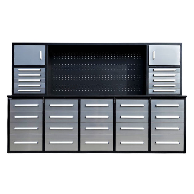 Chery Industrial | 10ft Workbench Cabinet(30 Drawers, 2 Cabinets & 1 Pegboard)