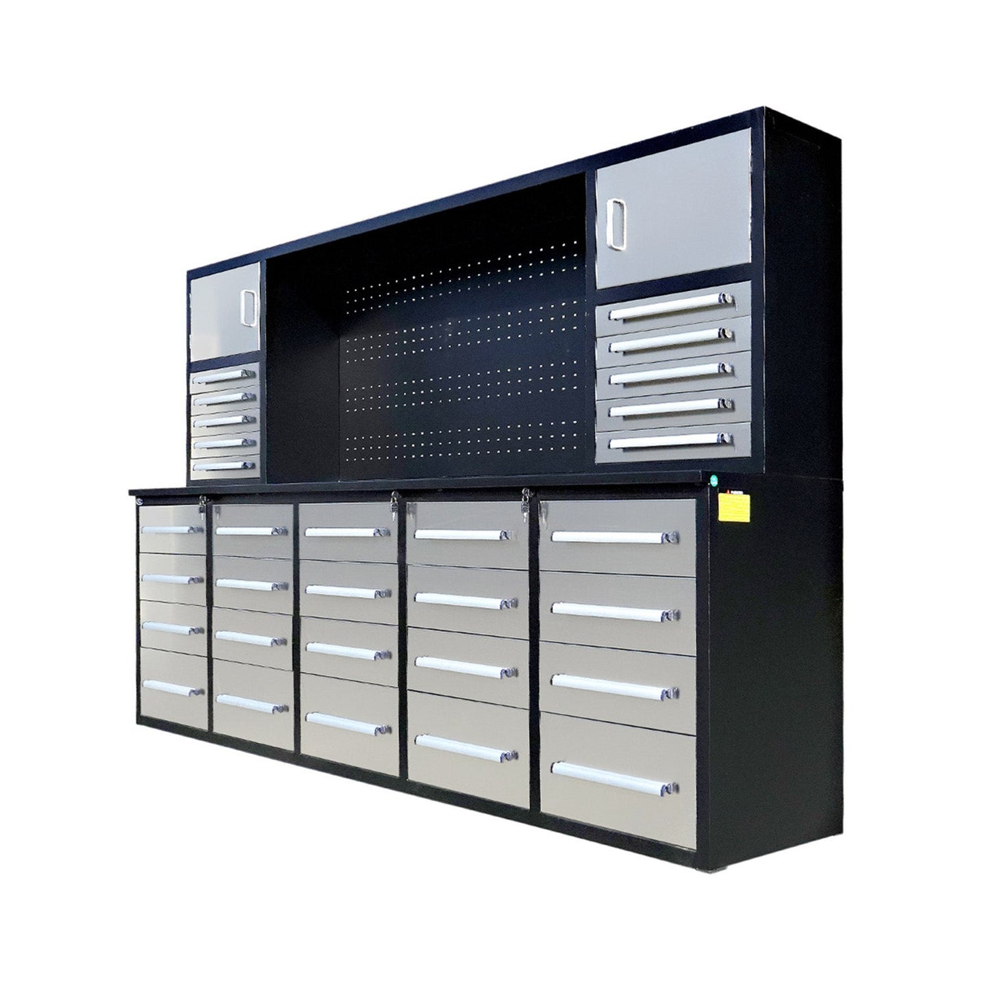 Chery Industrial 10ft Workbench Cabinet(30 Drawers, 2 Cabinets & 1 Pegboard)