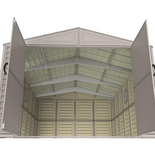 Chery Industrial 10.5x31 ft Vinyl Garage, Vinyl Storage Shed with Foundation, 2 Windows & Side Doors