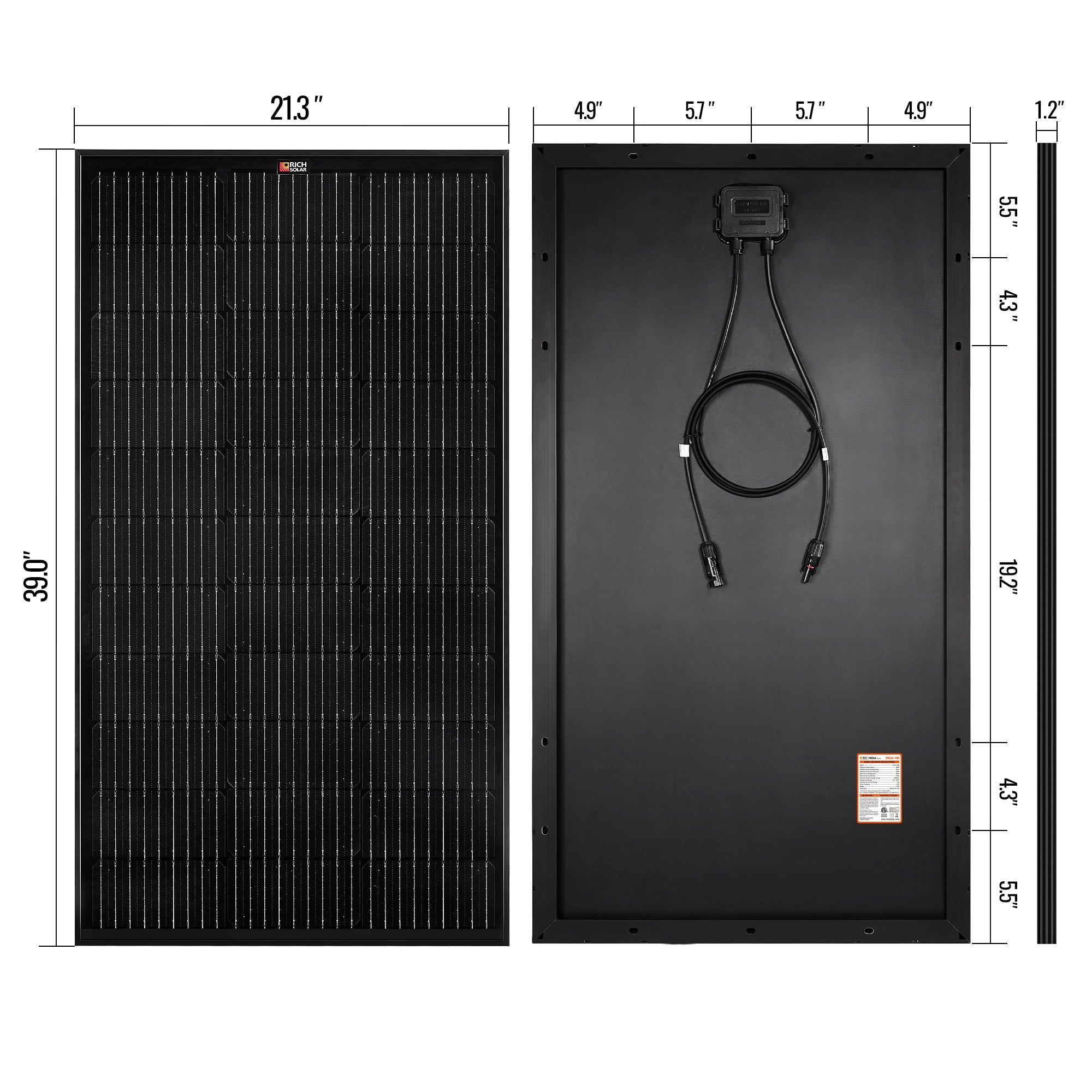 MEGA 100 | 100 Watt Solar Panel | Premier 12V Off-Grid Solar Panel for Vans, Campers, Boats | 25-Year Output Warranty | UL Certified