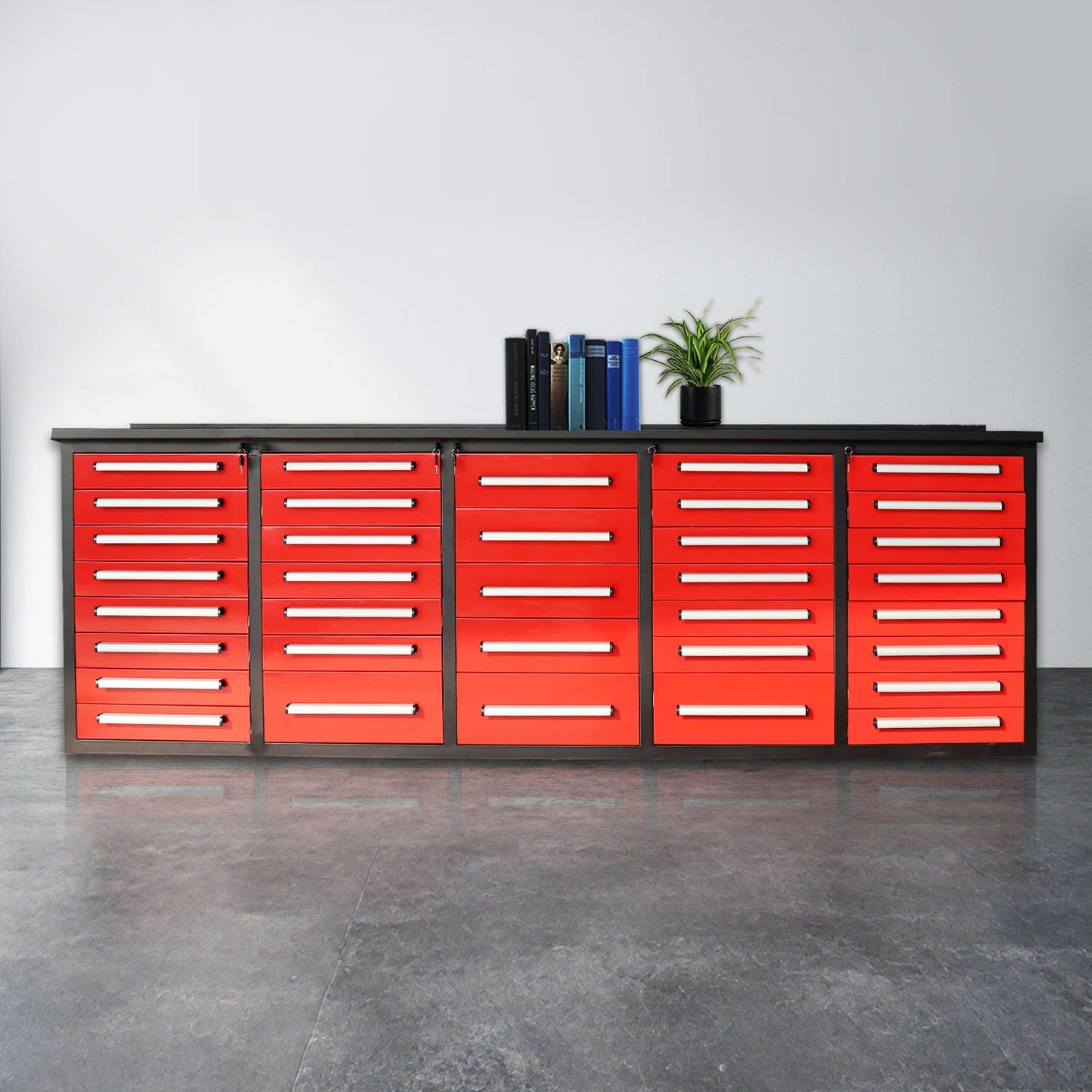 Chery Industrial 10ft Workbench Storage Cabinet with 35 Drawers