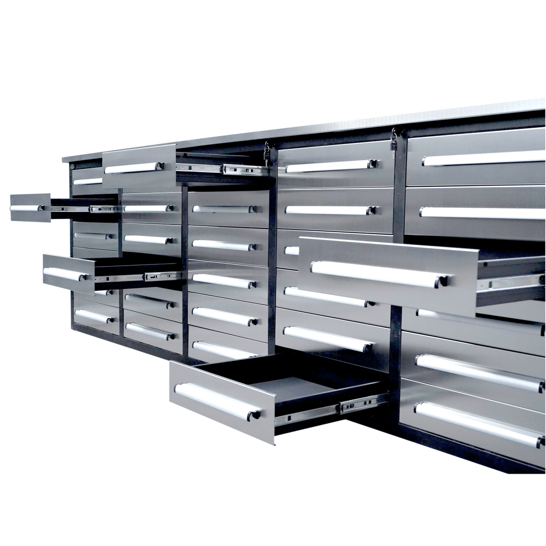 Chery Industrial 10ft Workbench Storage Cabinet with 30 Drawers