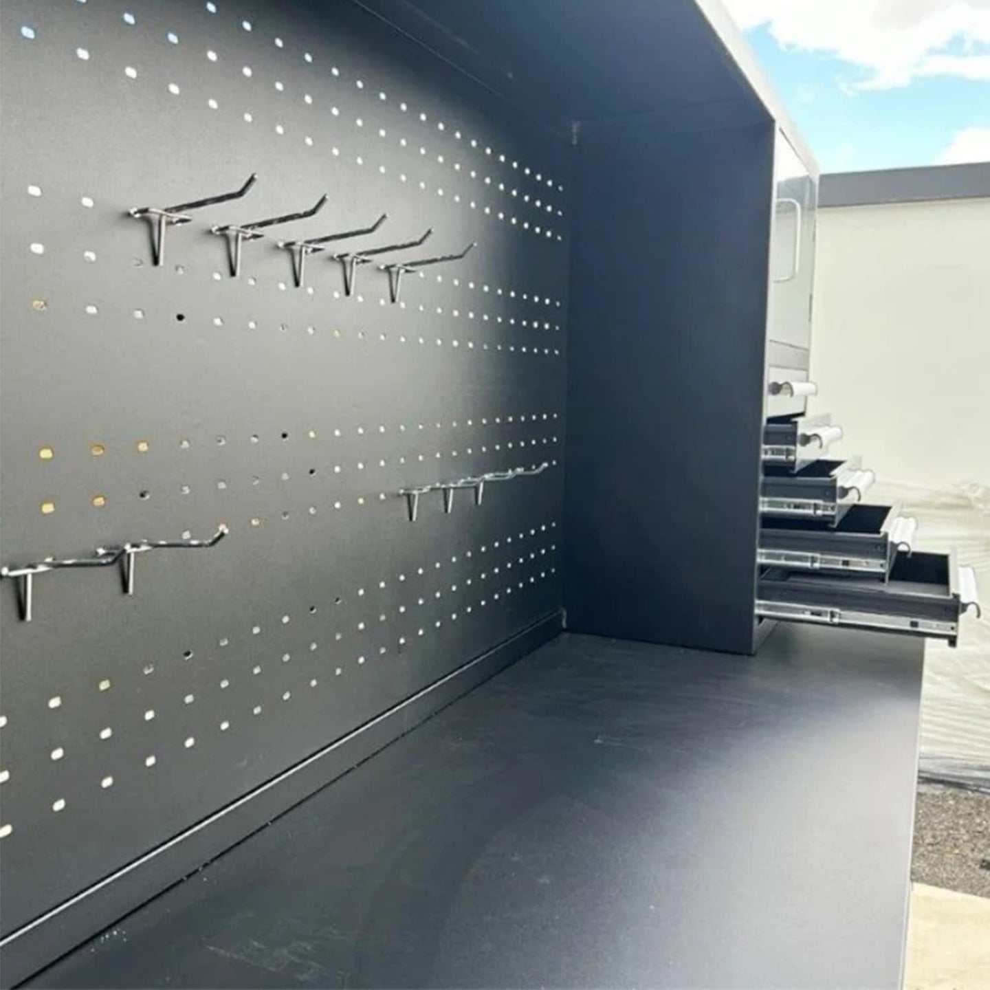 Chery Industrial 10ft Workbench Cabinet(30 Drawers, 2 Cabinets & 1 Pegboard)