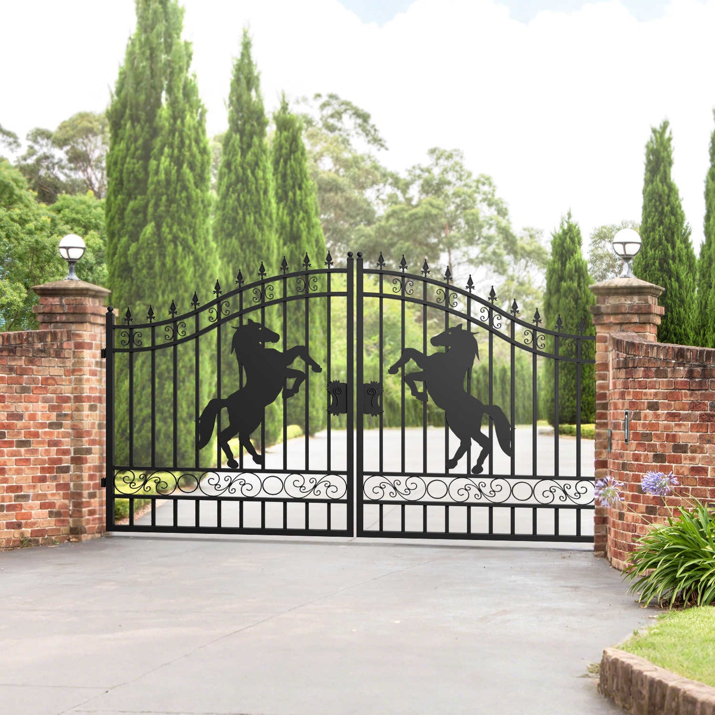 Chery Industrial 12x8 ft Dual Swing Driveway Gate with Horse Pattern