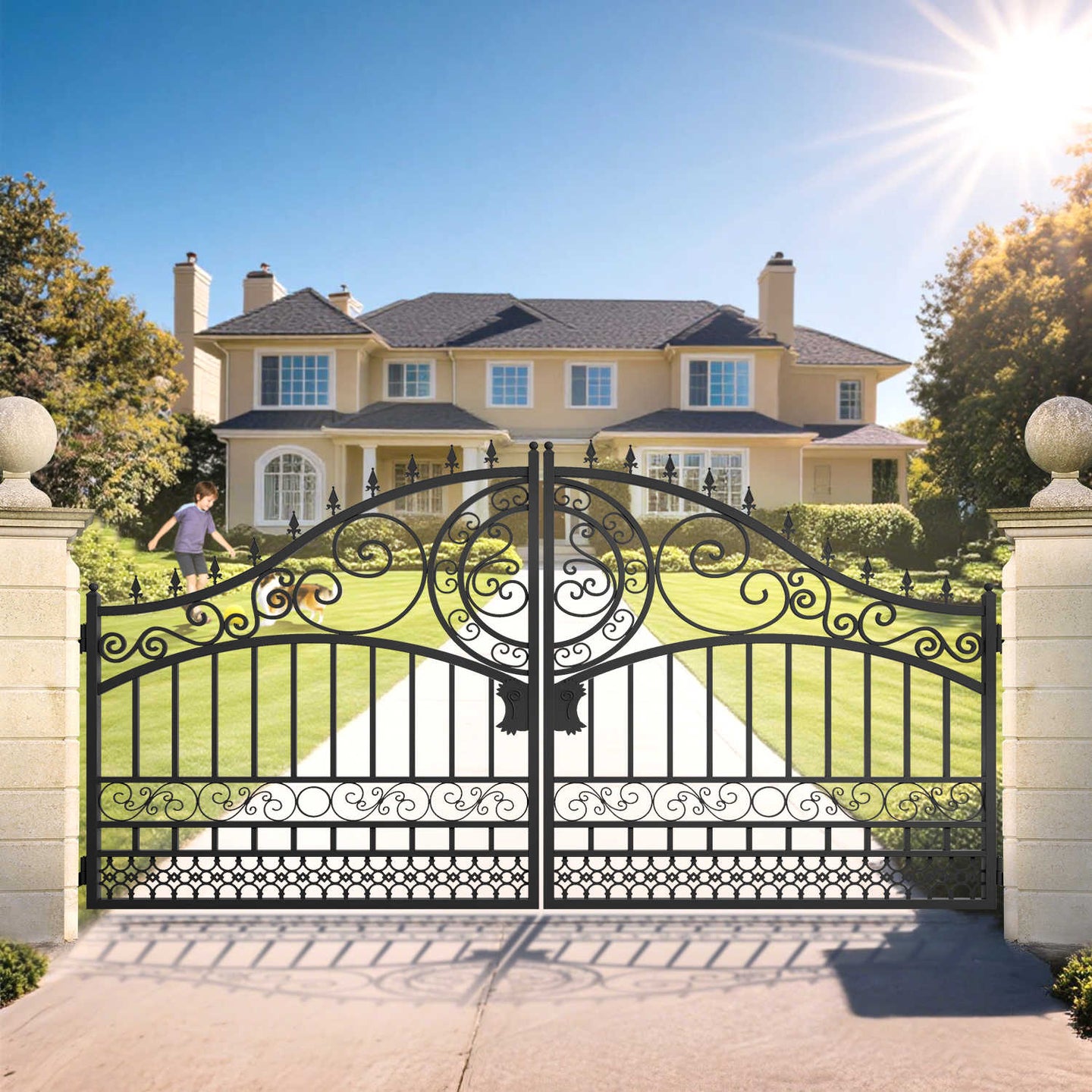 Chery Industrial 14x8 ft Steel Dual Swing Driveway Gate-European Style