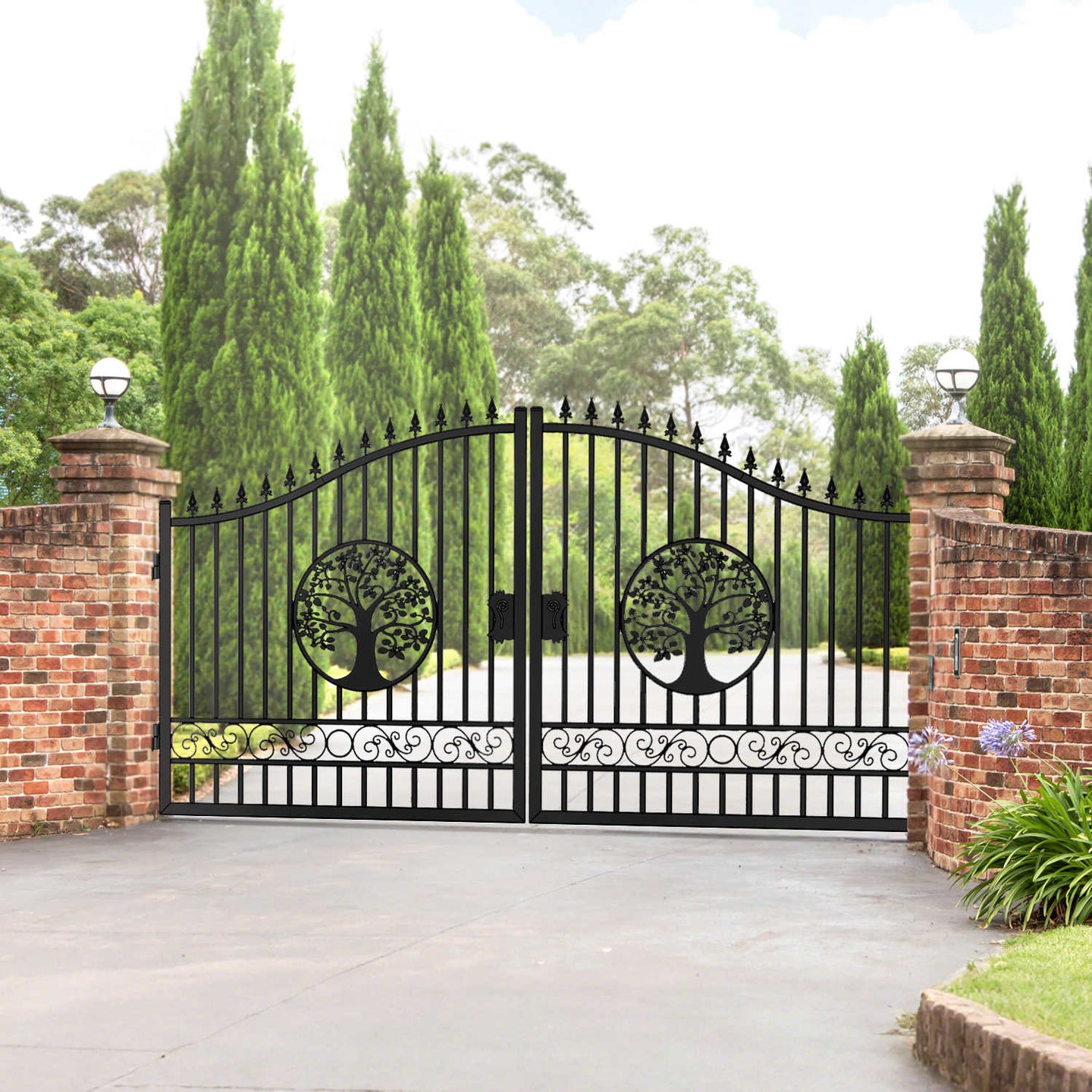 Chery Industrial 14x8 ft Steel Dual Swing Driveway Gate with Wider Goalposts