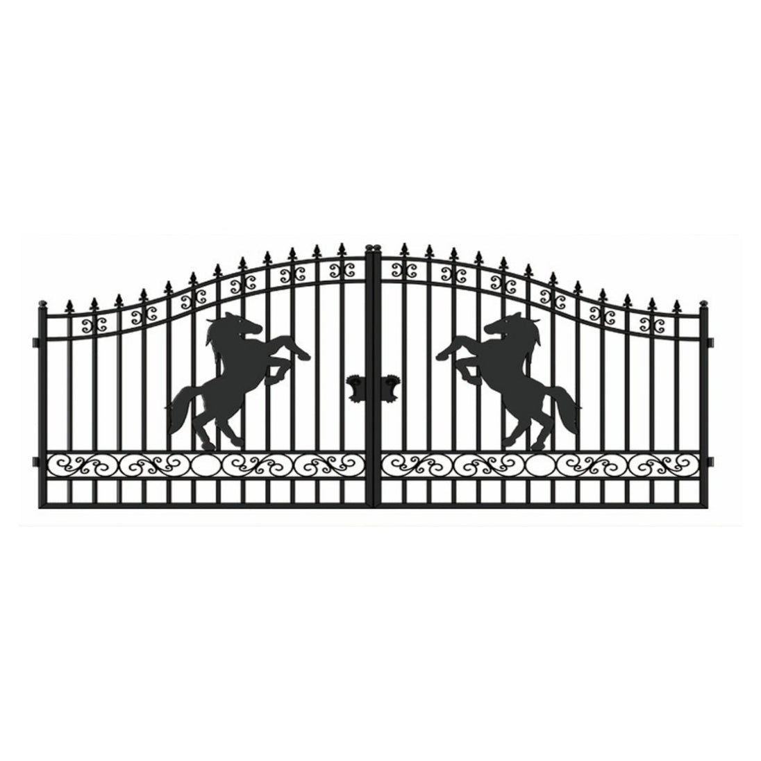 Chery Industrial | 14x8 ft Steel Dual Swing Driveway Gate with Horse Pattern