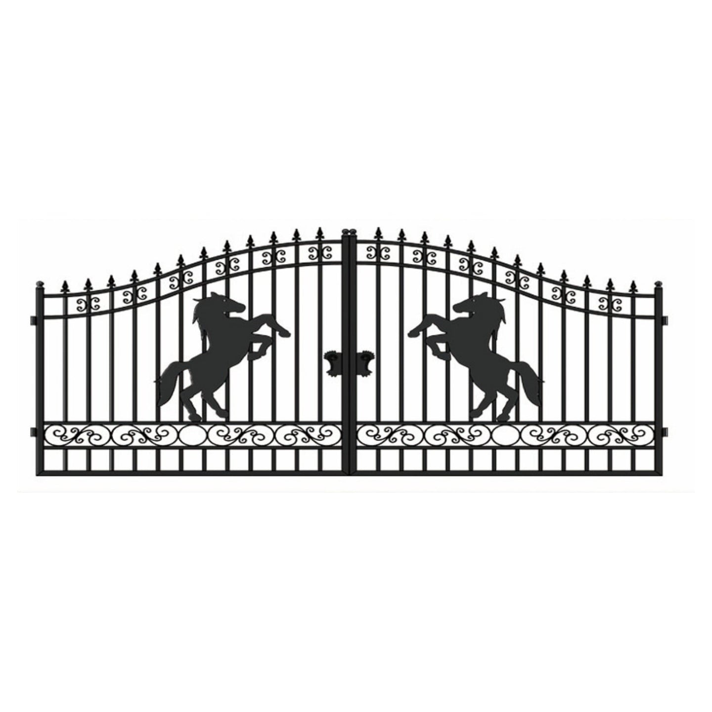 Chery Industrial | 14x8 ft Steel Dual Swing Driveway Gate with Horse Pattern