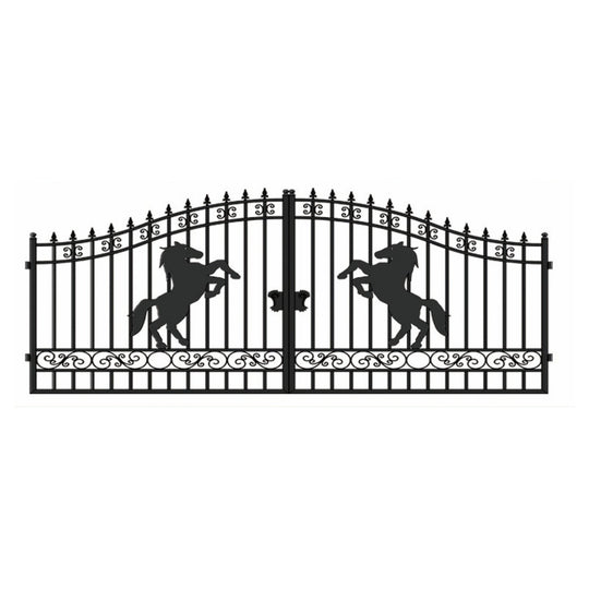Chery Industrial | 14x8 ft Steel Dual Swing Driveway Gate with Horse Pattern