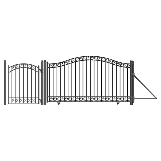 Chery Industrial 16ft Steel Sliding Driveway Gate with 5ft Pedestrian Gate