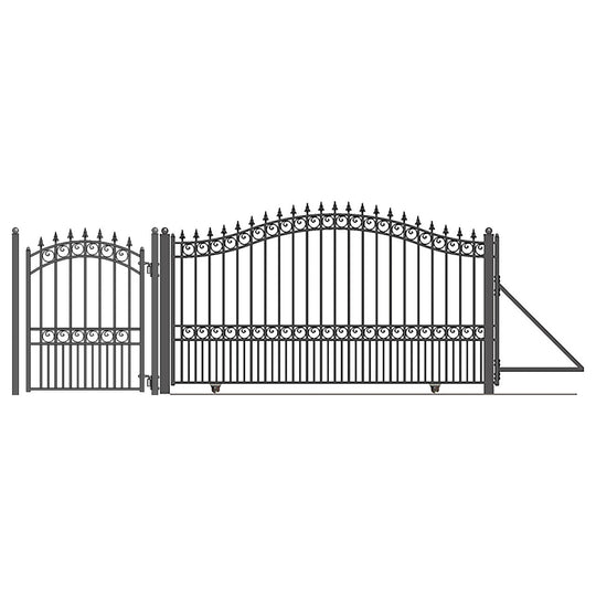 Chery Industrial 16ft Steel Sliding Driveway Gate with 5ft Pedestrian Gate