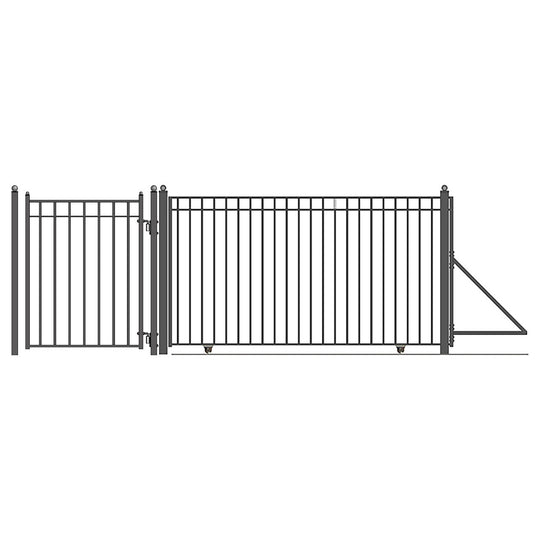 Chery Industrial 16ft Steel Sliding Driveway Gate with 5ft Pedestrian Gate