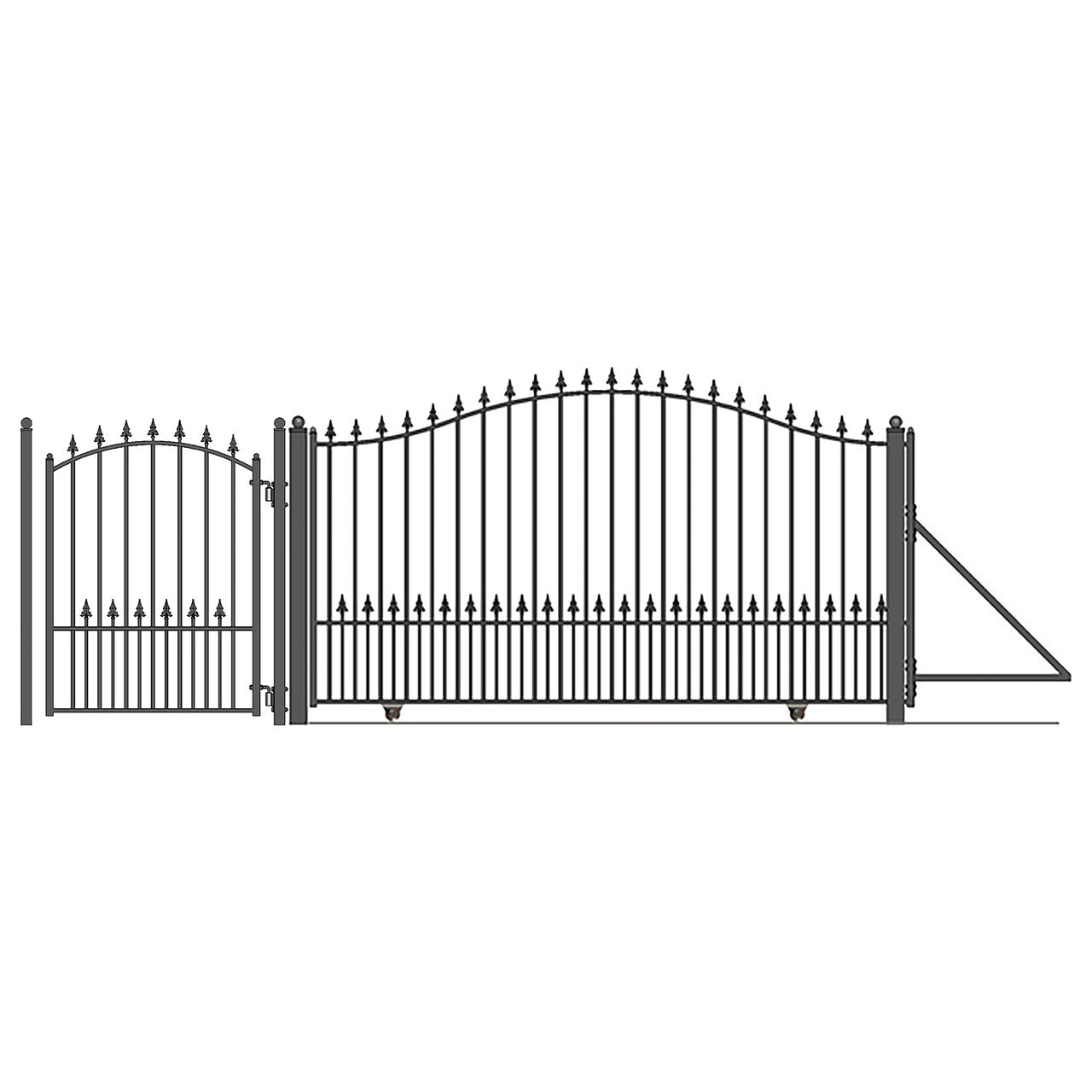 Chery Industrial 16ft Steel Sliding Driveway Gate with 5ft Pedestrian Gate