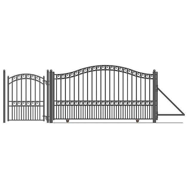 Chery Industrial | 16ft Steel Sliding Driveway Gate with 5ft Pedestrian Gate
