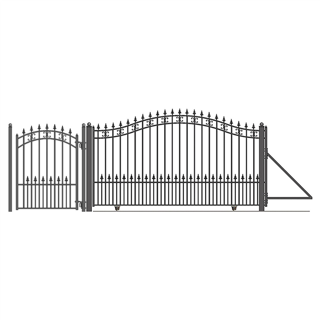 Chery Industrial 16ft Steel Sliding Driveway Gate with 5ft Pedestrian Gate