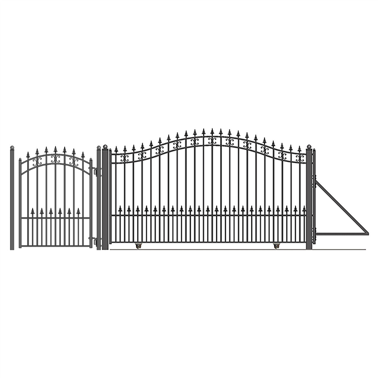 Chery Industrial 16ft Steel Sliding Driveway Gate with 5ft Pedestrian Gate