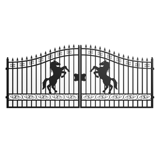 Chery Industrial | 16x8 ft Steel Dual Swing Driveway Gate with Horse Pattern