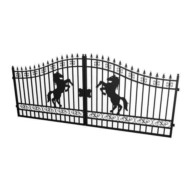 Chery Industrial 16x8 ft Steel Dual Swing Driveway Gate with Horse Pattern