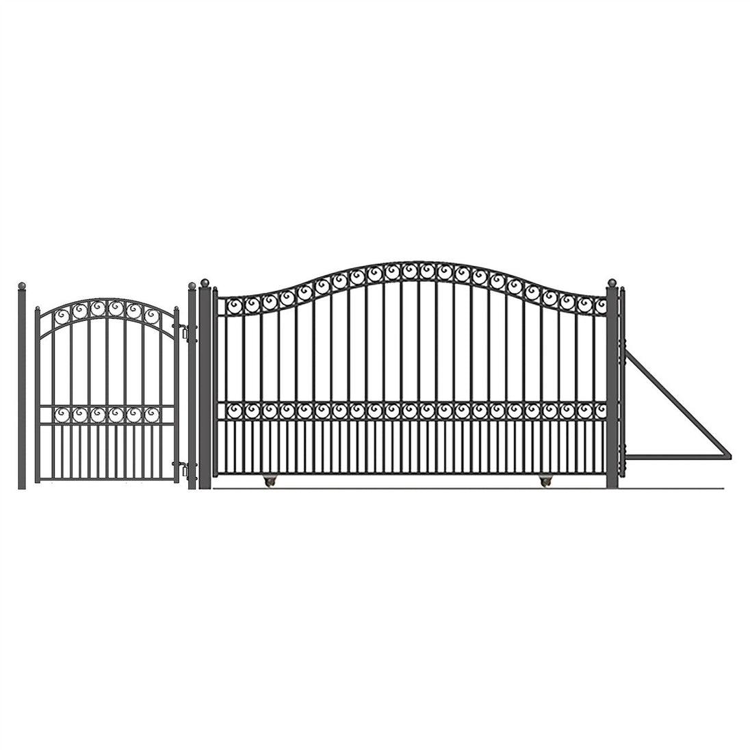 Chery Industrial | 18ft Steel Sliding Driveway Gate with 5ft Pedestrian Gate