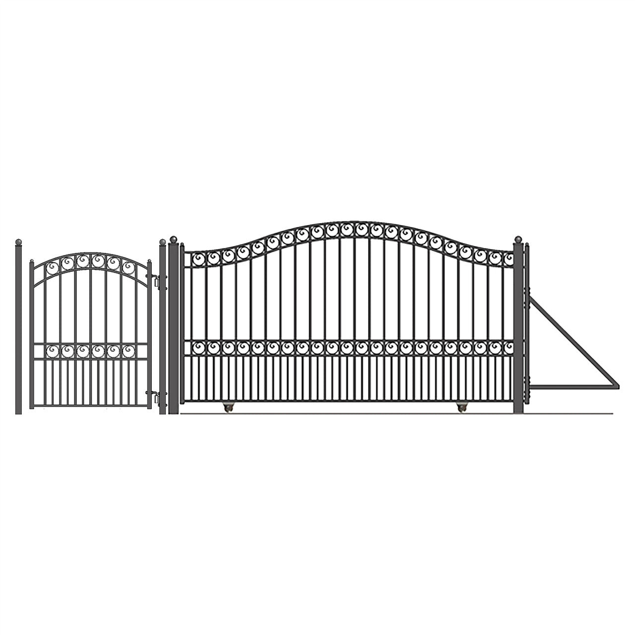 Chery Industrial | 18ft Steel Sliding Driveway Gate with 5ft Pedestrian Gate