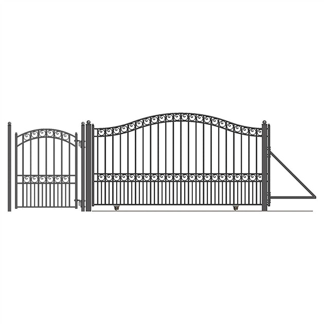Chery Industrial | 18ft Steel Sliding Driveway Gate with 5ft Pedestrian Gate