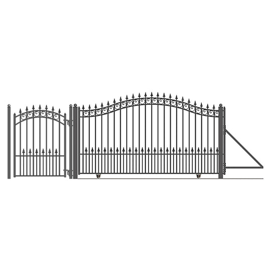 Chery Industrial 18ft Steel Sliding Driveway Gate with 5ft Pedestrian Gate