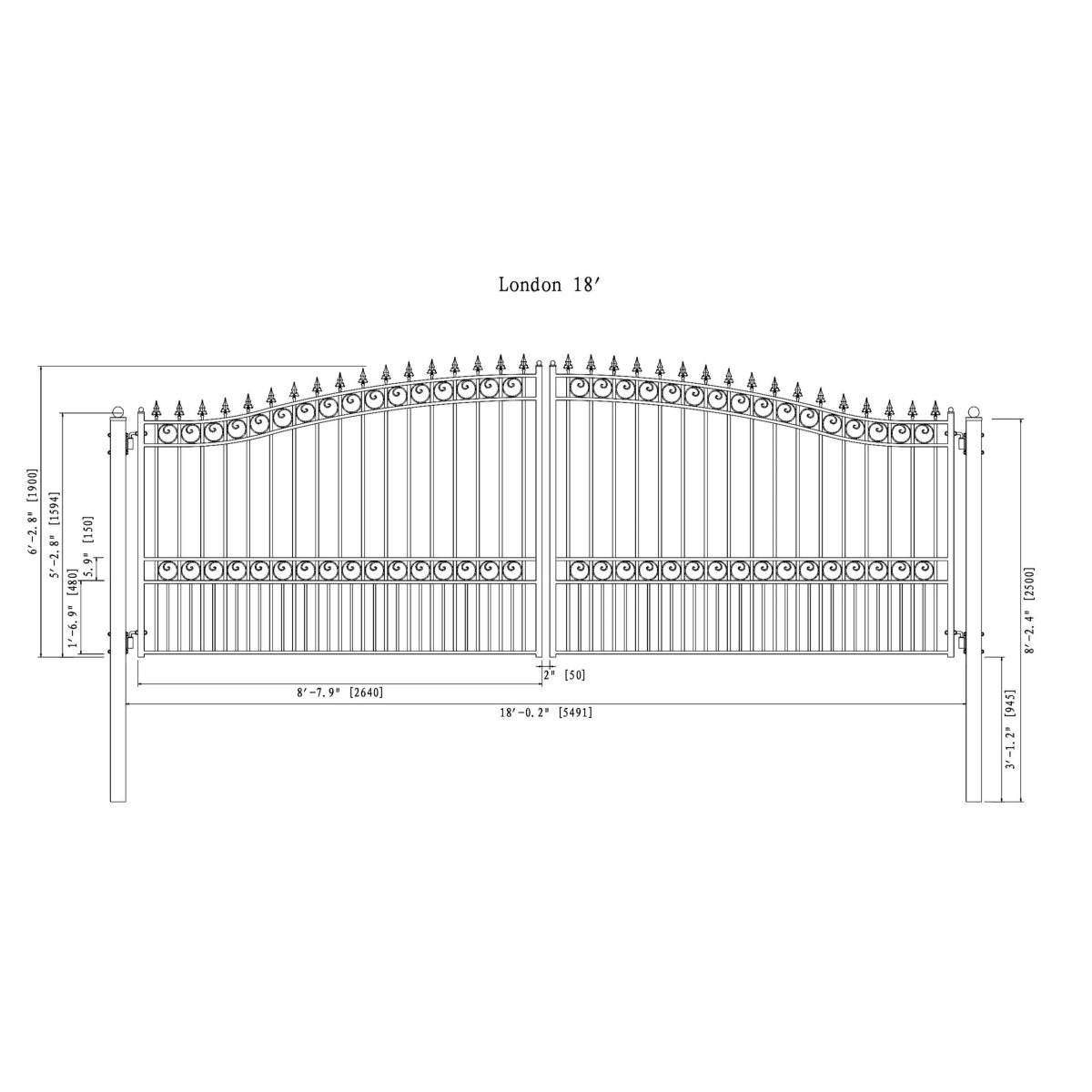 Chery Industrial 18x6 ft Steel Dual Swing Driveway Gate - LONDON Style