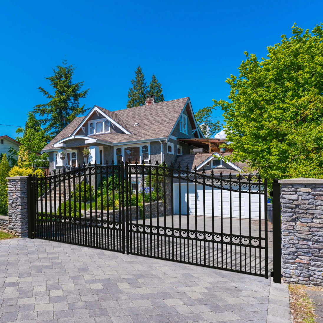 Chery Industrial 18x6 ft Steel Dual Swing Driveway Gate - LONDON Style