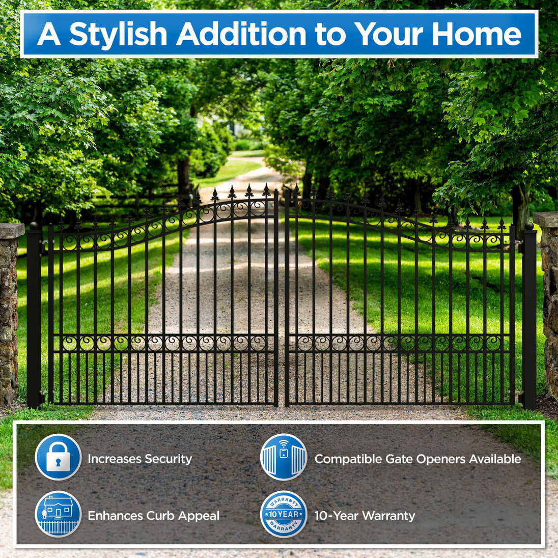 Chery Industrial 18x6 ft Steel Dual Swing Driveway Gate - LONDON Style