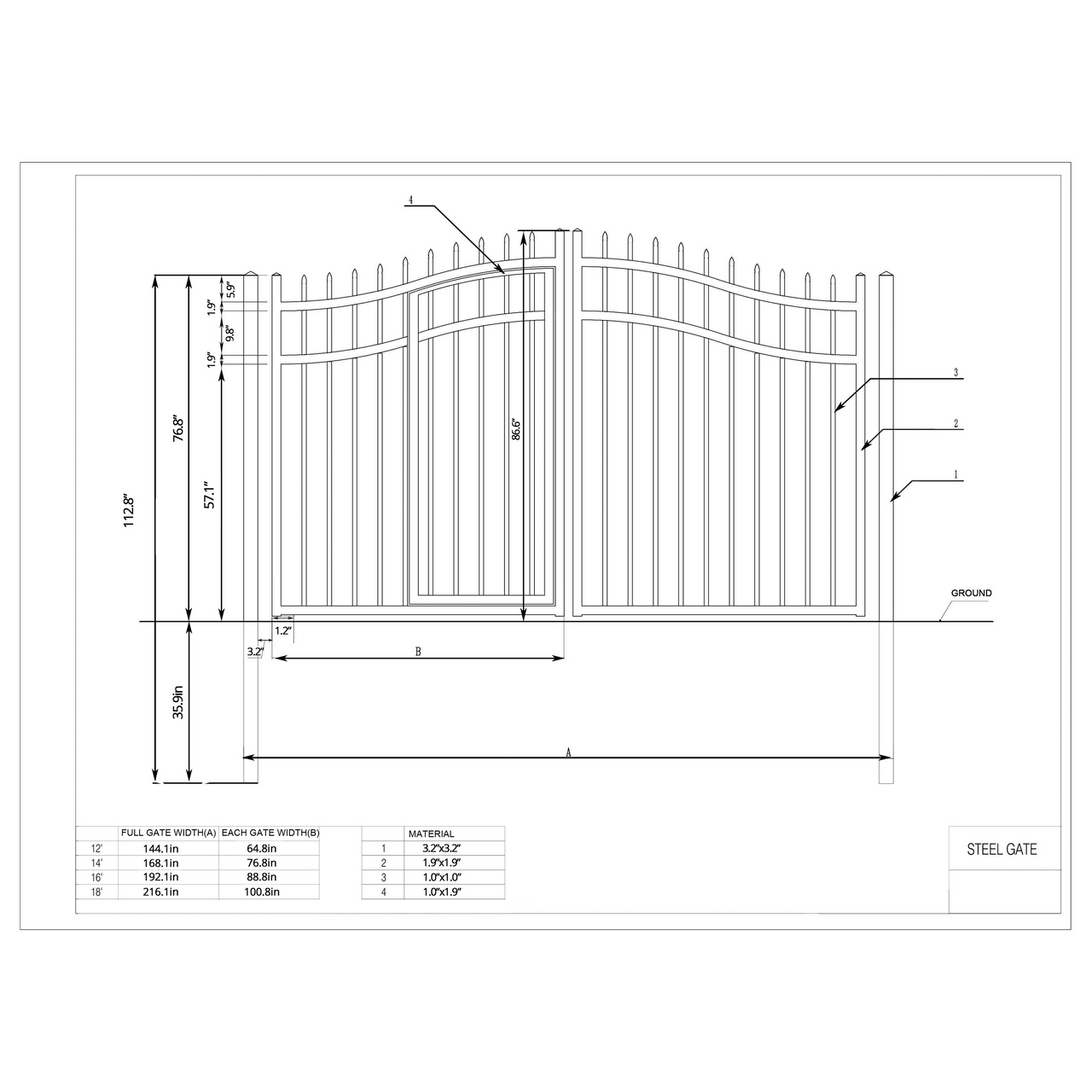 Chery Industrial 16x7 ft Steel Dual Swing Driveway Gate with Pedestrian Door