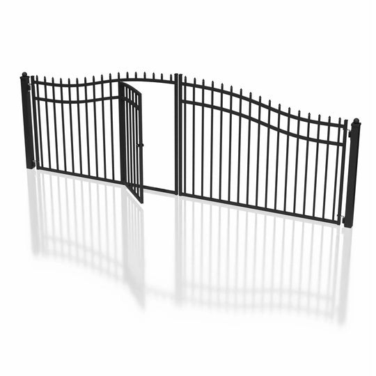 Chery Industrial 16x7 ft Steel Dual Swing Driveway Gate with Pedestrian Door