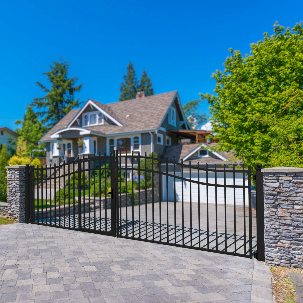 Chery Industrial 18x7 ft Steel Dual Swing Driveway Gate with Pedestrian Door