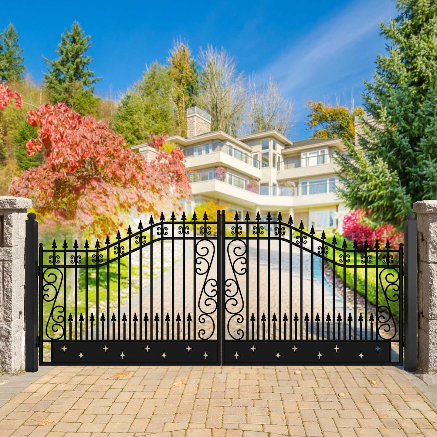 Chery Industrial 18x8 ft Steel Dual Swing Driveway Gate