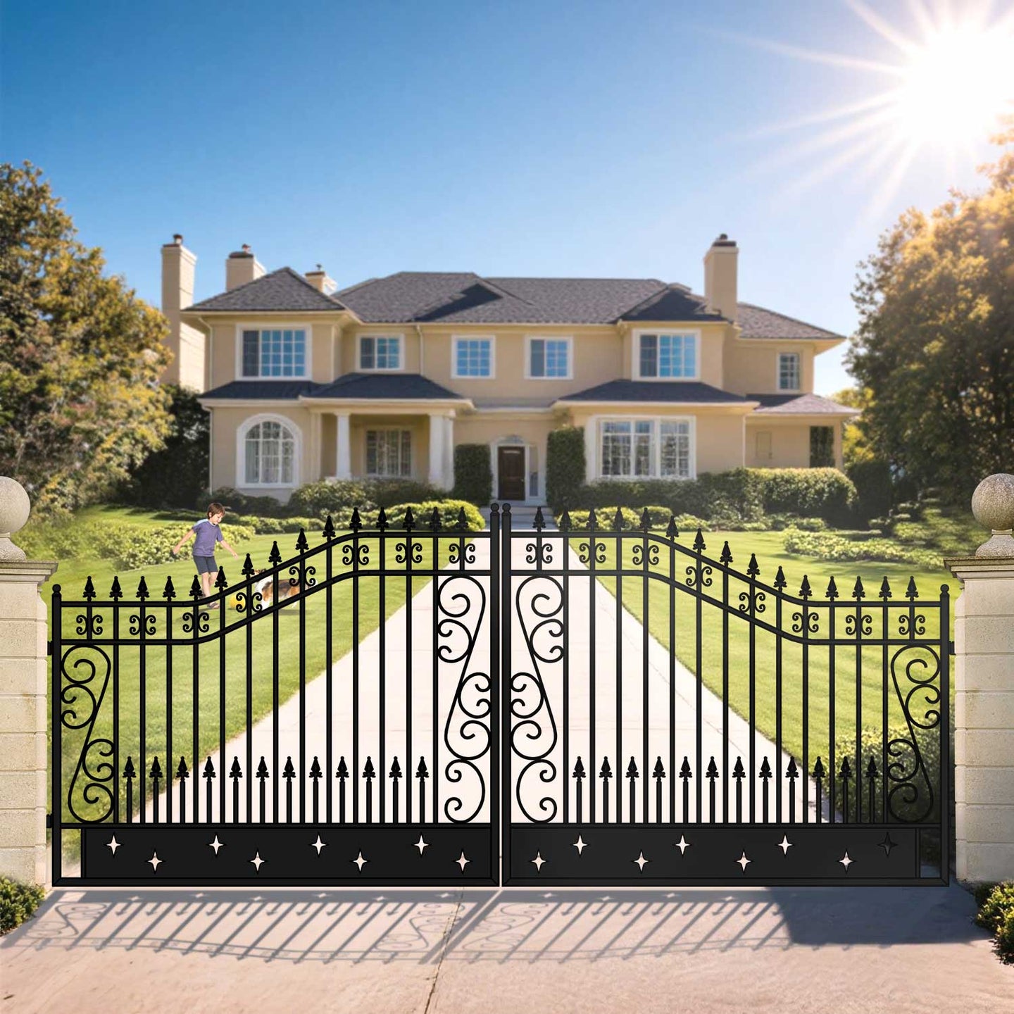 Chery Industrial 18x8 ft Steel Dual Swing Driveway Gate